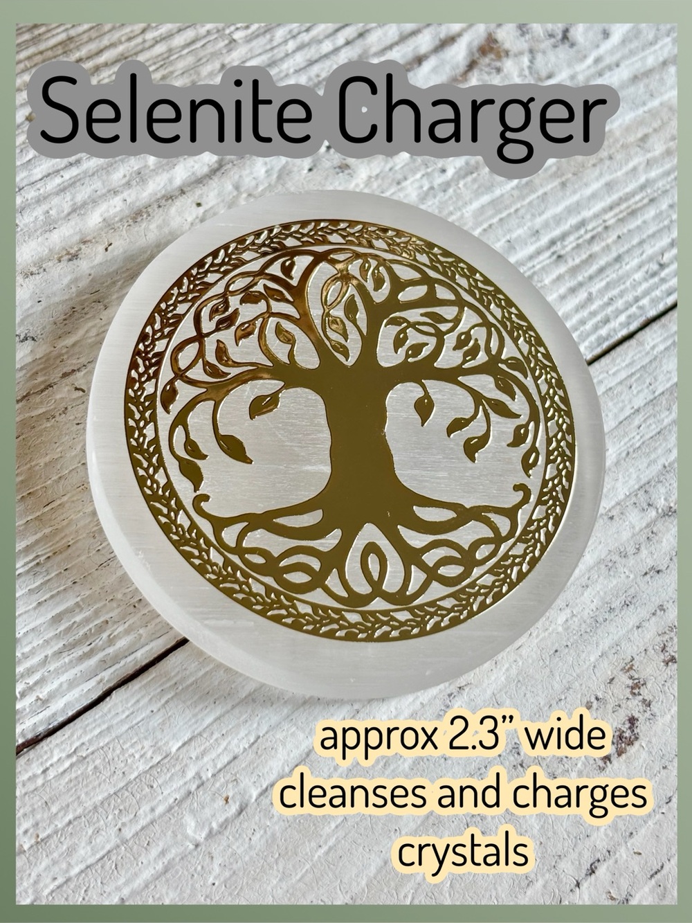 Selenite Charger with Gold Tree of Life - Home Accents